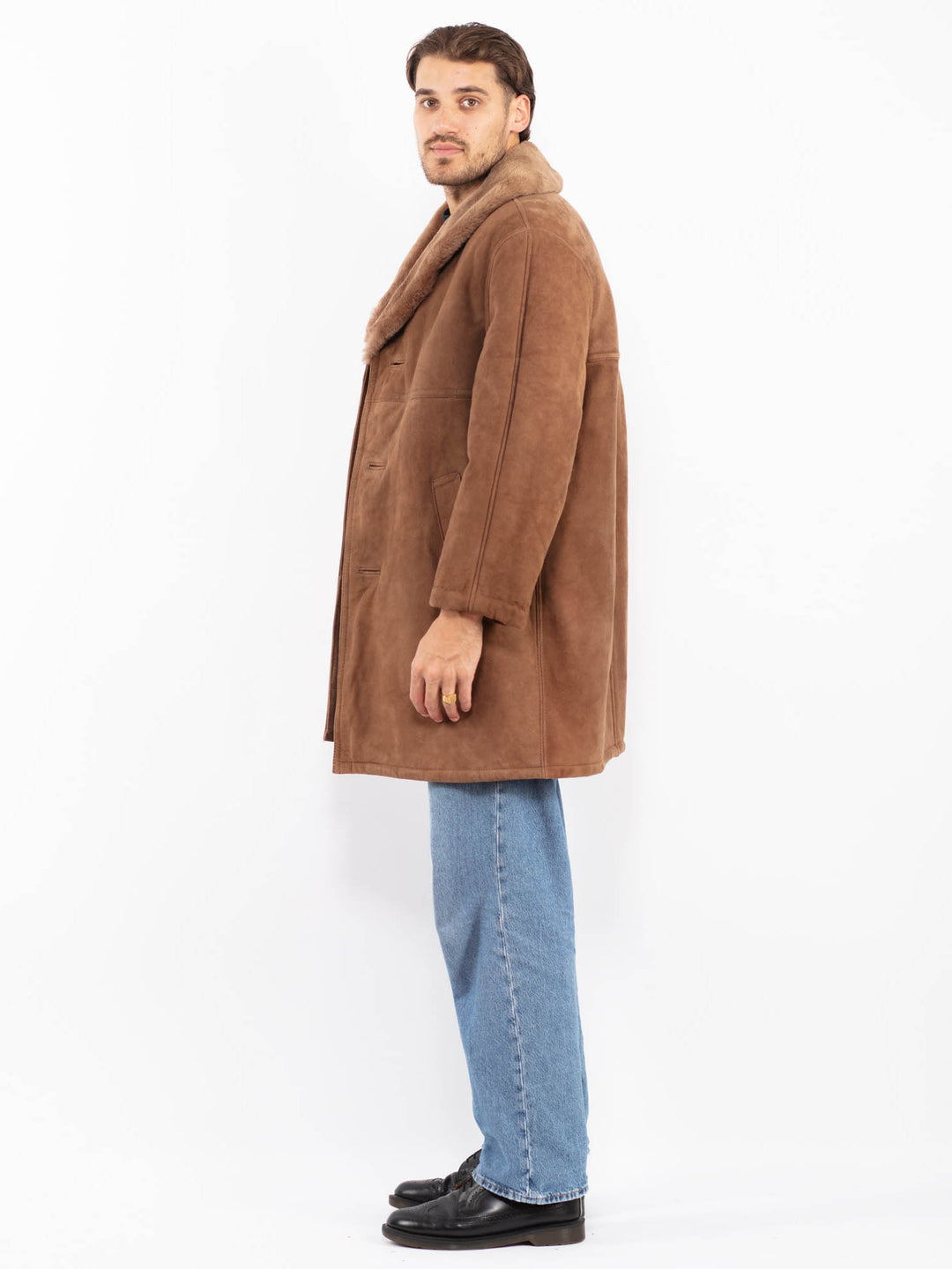 Vintage 70's Men Sheepskin Suede Coat in Brown