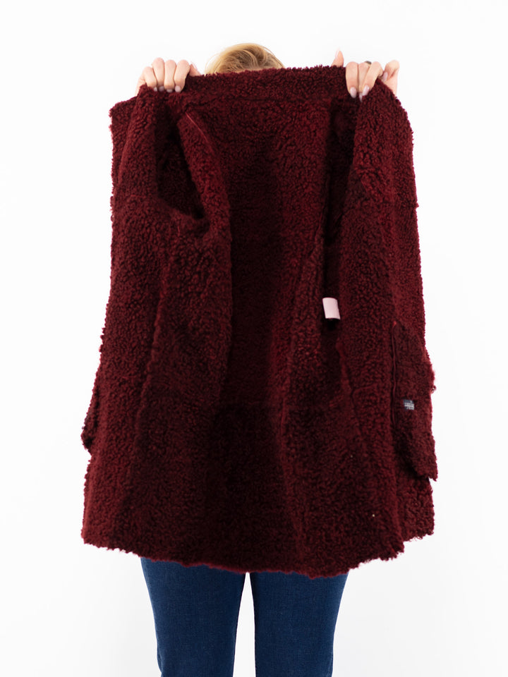 Vintage 90's Women Sheepskin Jacket in Red