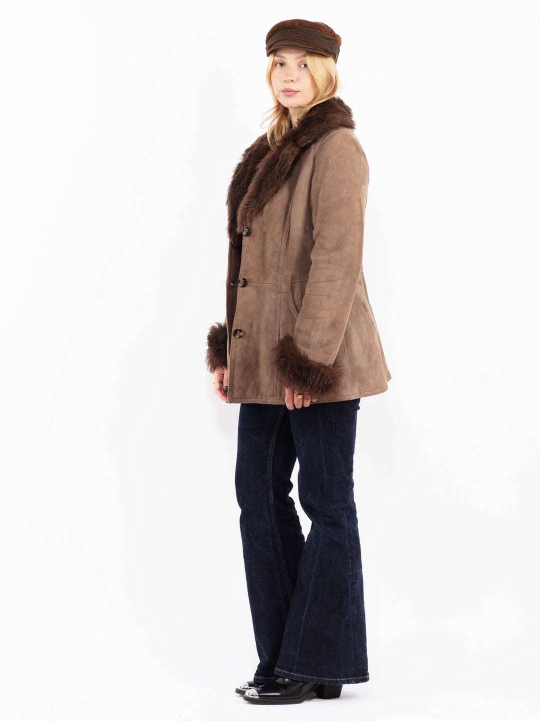 Vintage 70's Women Penny Lane Sheepskin Coat in Brown