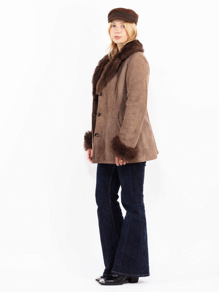 Vintage 70's Women Penny Lane Sheepskin Coat in Brown
