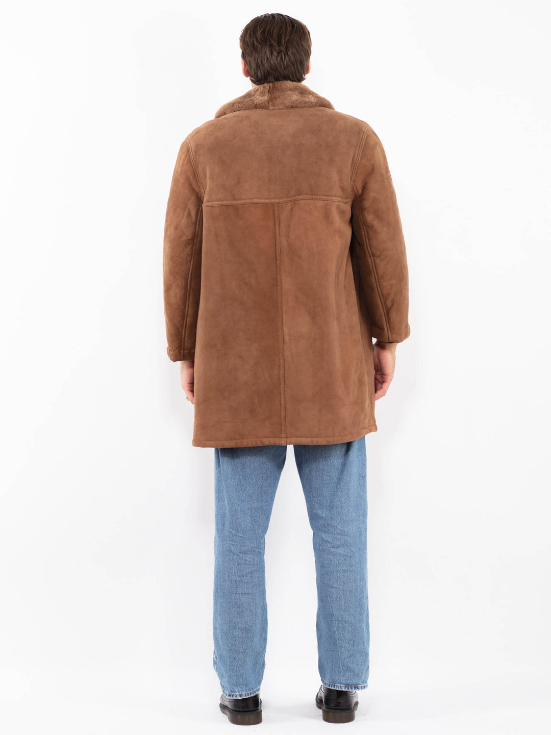 Vintage 70's Men Sheepskin Suede Coat in Brown