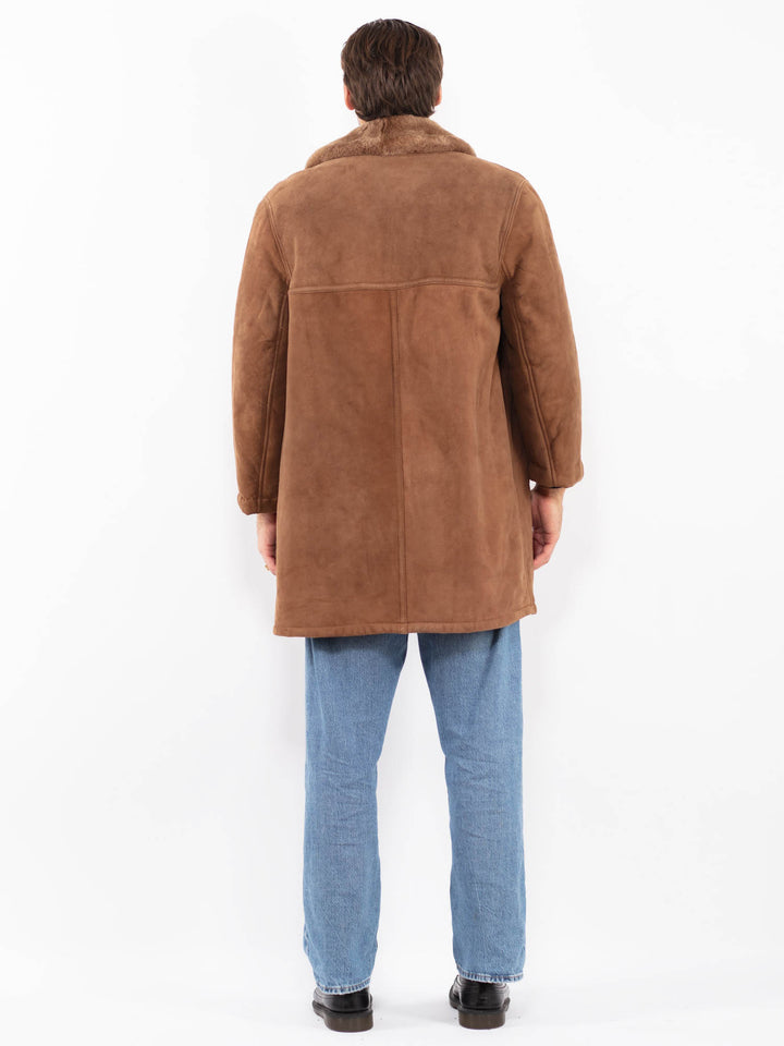 Vintage 70's Men Sheepskin Suede Coat in Brown