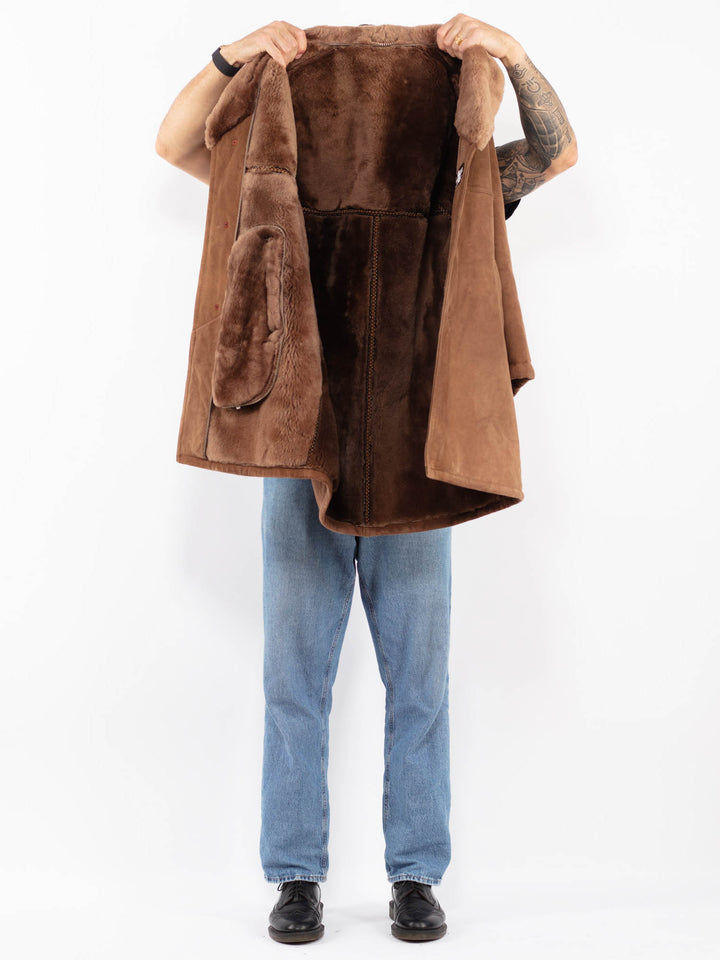 Vintage 70's Men Sheepskin Suede Coat in Brown