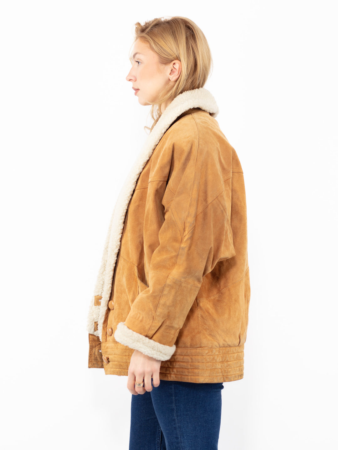 Vintage 90's Women Suede Sherpa Coat in Brown