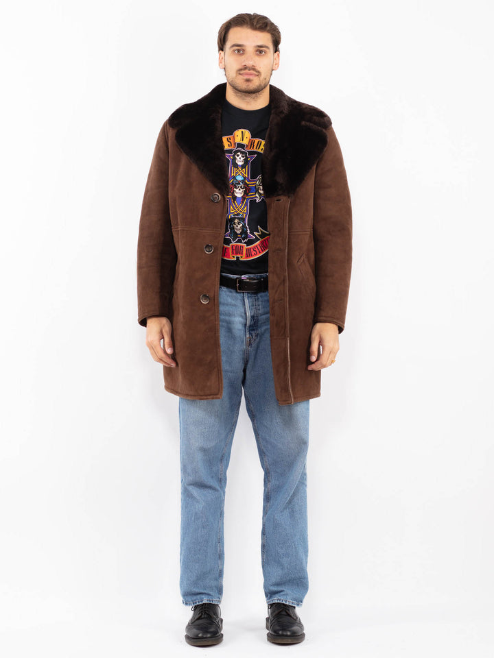 Vintage 70's Men Sheepskin Coat in Brown