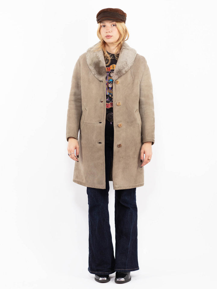 Vintage 70's Women Sheepskin Coat in Beige