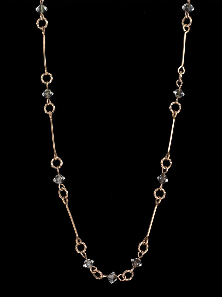 Vintage 40s Clear Crystal Bead Necklace with Twisted Gold-Tone Chain