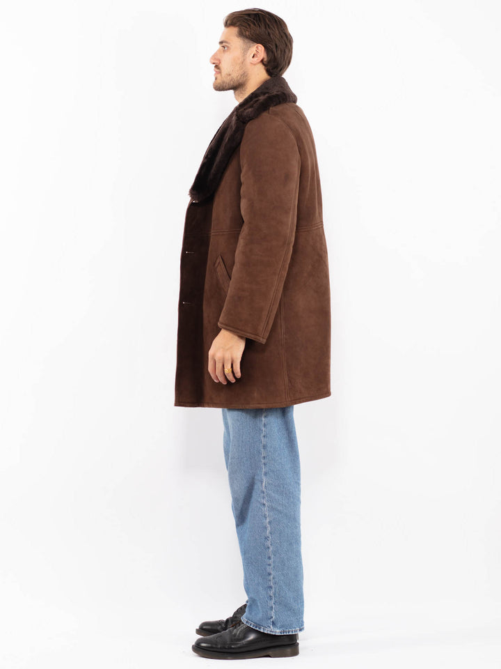 Vintage 70's Men Sheepskin Coat in Brown