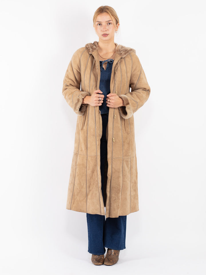 Vintage Women Sheepskin Coat in Beige