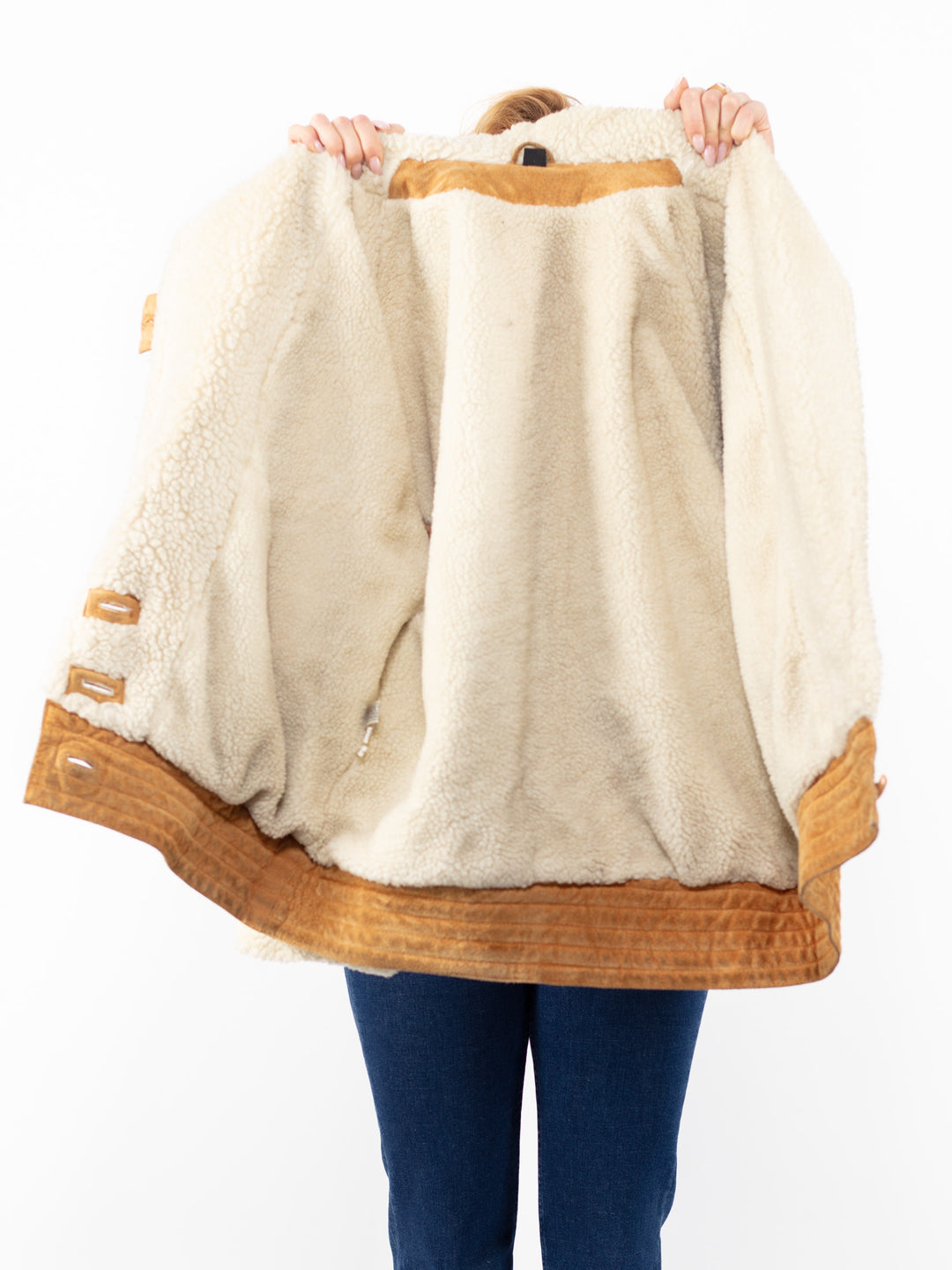 Vintage 90's Women Suede Sherpa Coat in Brown