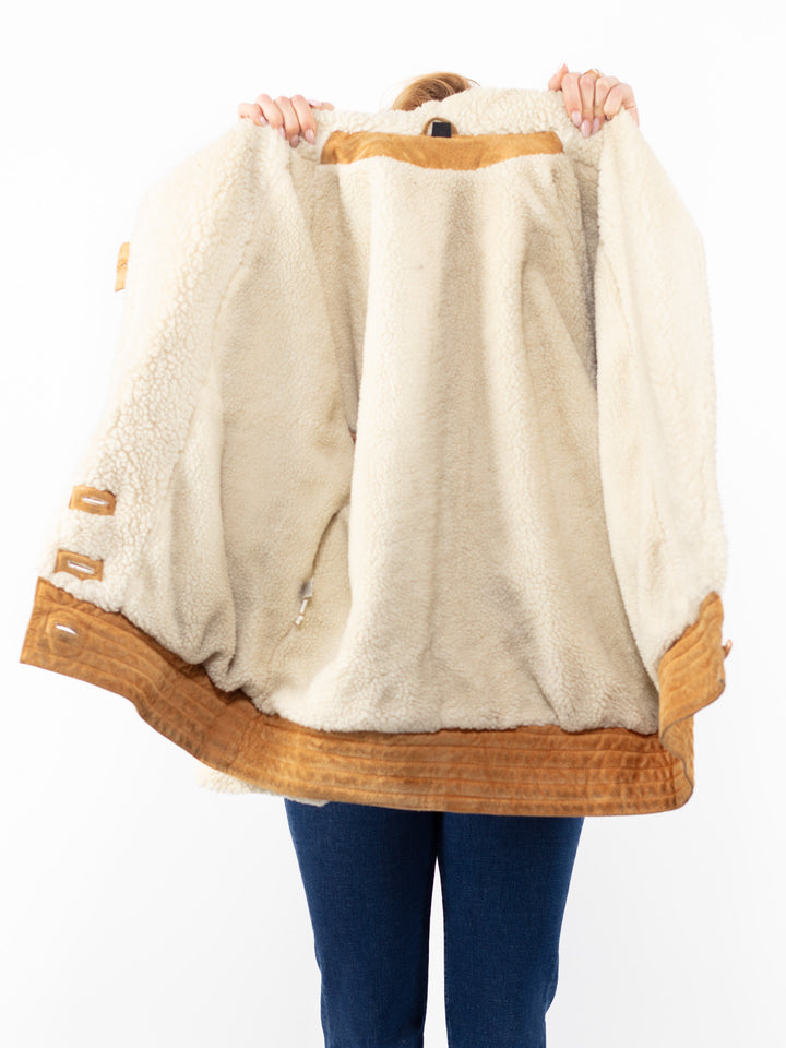 Vintage 90's Women Suede Sherpa Coat in Brown