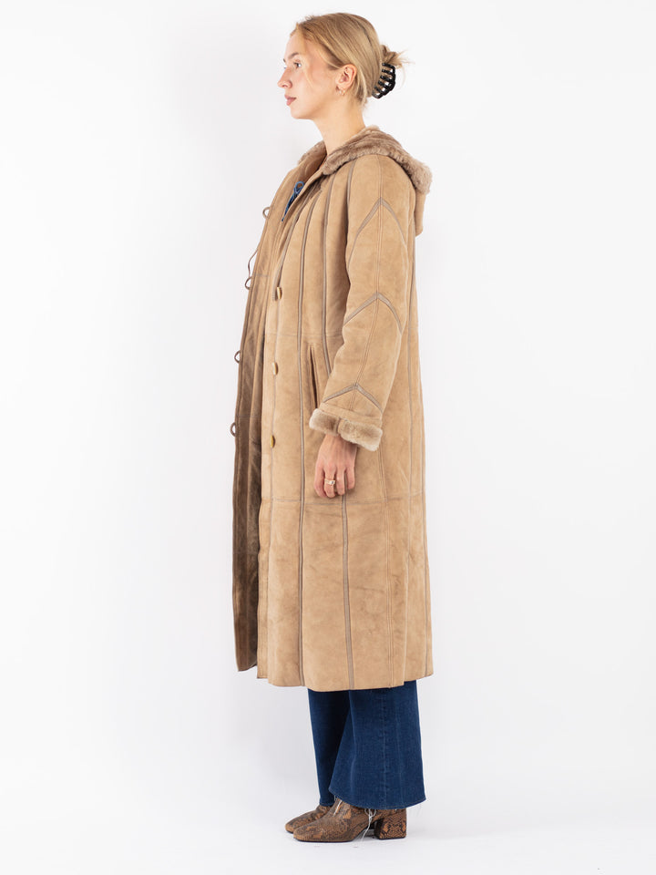 Vintage Women Sheepskin Coat in Beige