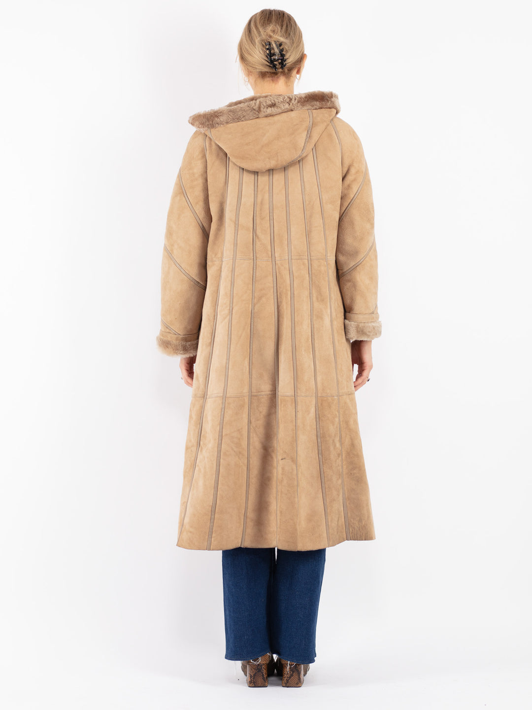 Vintage Women Sheepskin Coat in Beige