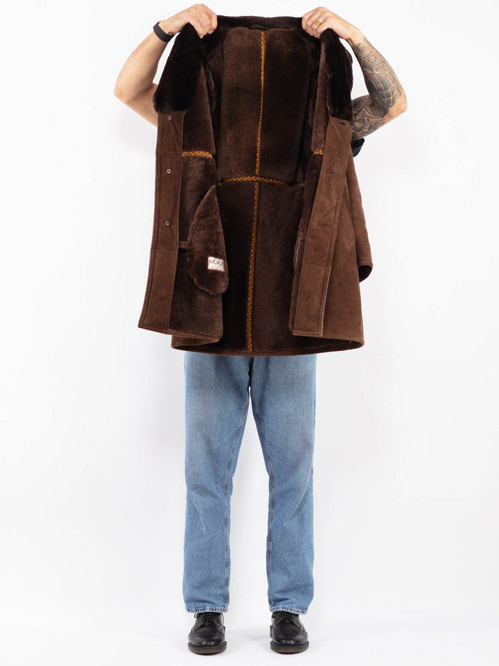 Vintage 70's Men Sheepskin Coat in Brown