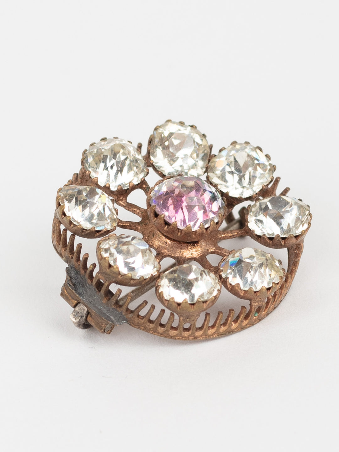 Antique Victorian Round Brooch with Large Clear Paste Stones