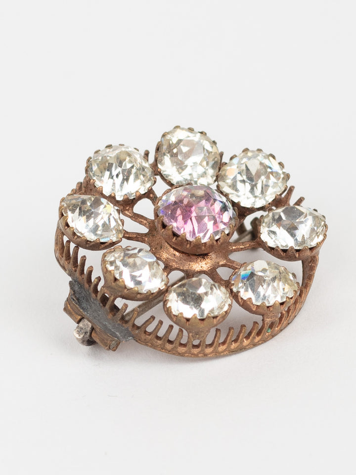 Antique Victorian Round Brooch with Large Clear Paste Stones