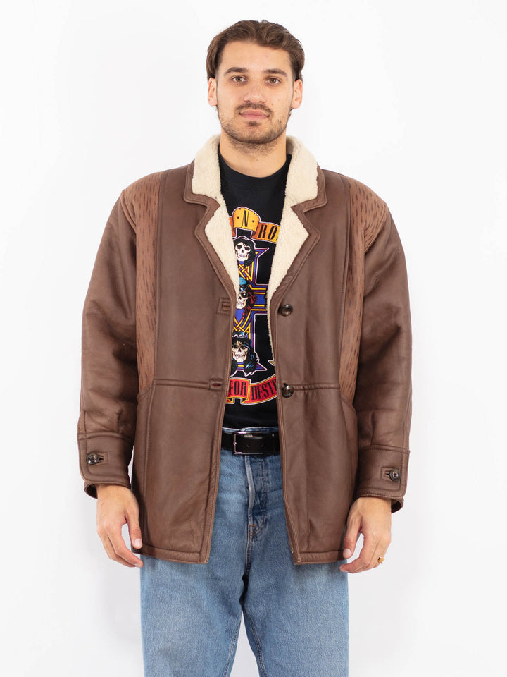 Vintage 80's Men Sheepskin Coat in Brown