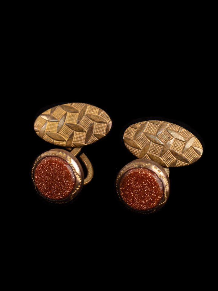 Vintage 30s Art Deco Goldstone Cufflinks with Brass Chain Link Design