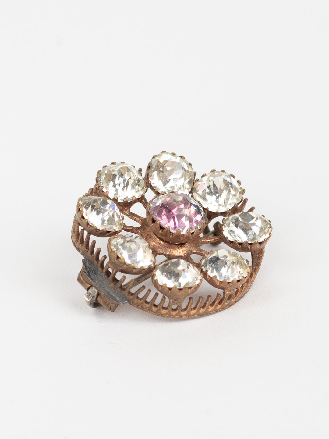 Antique Victorian Round Brooch with Large Clear Paste Stones