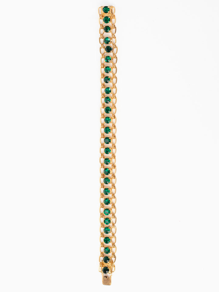 Vintage 60's Green Rhinestone Double Row Bracelet