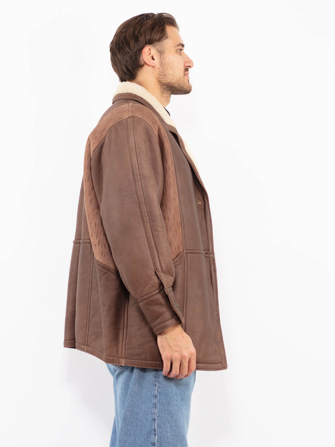 Vintage 80's Men Sheepskin Coat in Brown