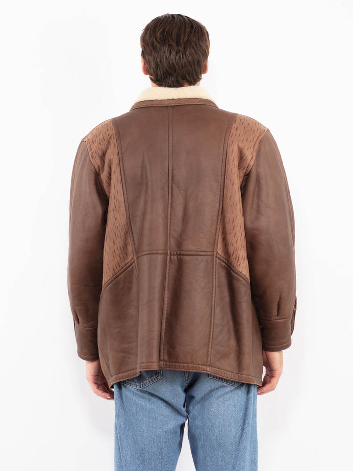 Vintage 80's Men Sheepskin Coat in Brown