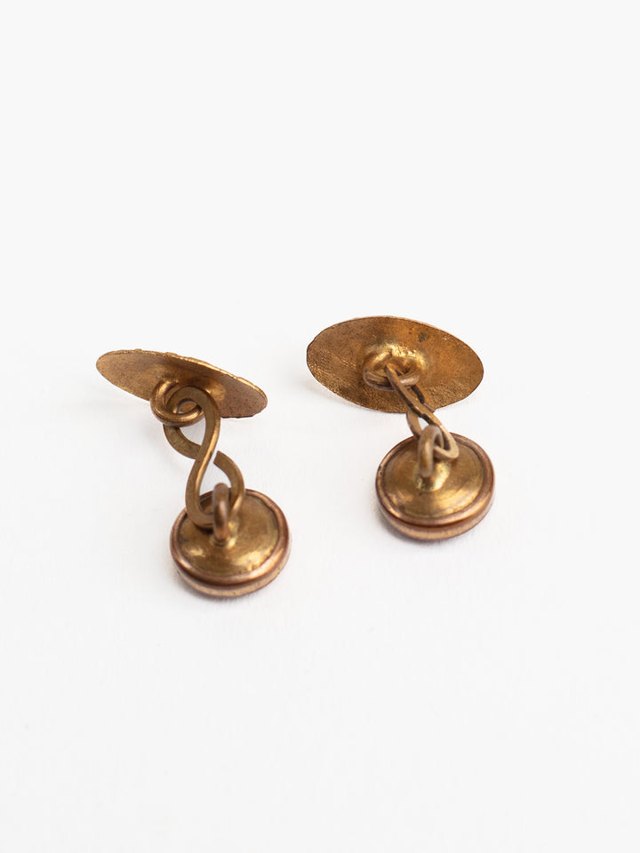 Vintage 30s Art Deco Goldstone Cufflinks with Brass Chain Link Design