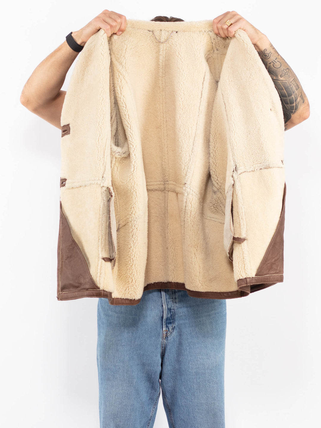 Vintage 80's Men Sheepskin Coat in Brown