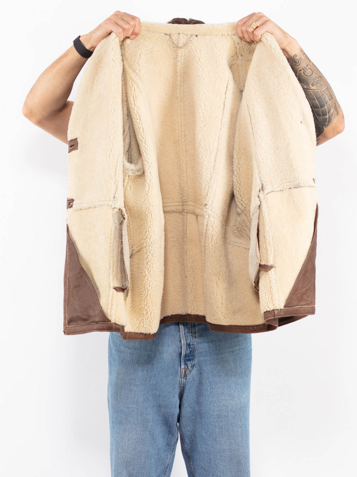 Vintage 80's Men Sheepskin Coat in Brown