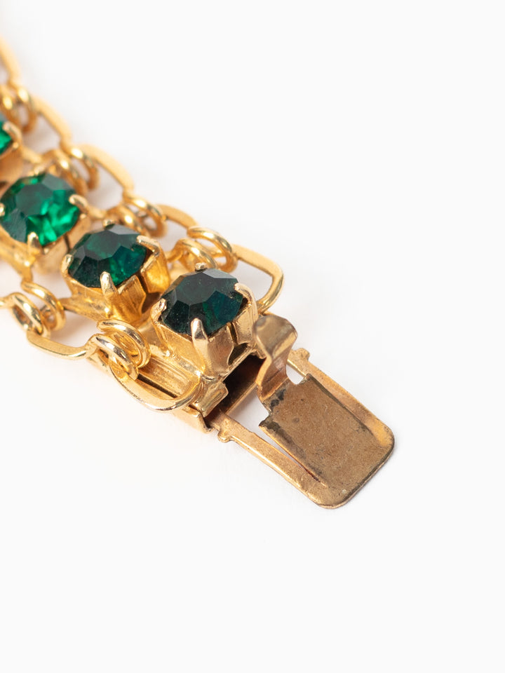 Vintage 60's Green Rhinestone Double Row Bracelet