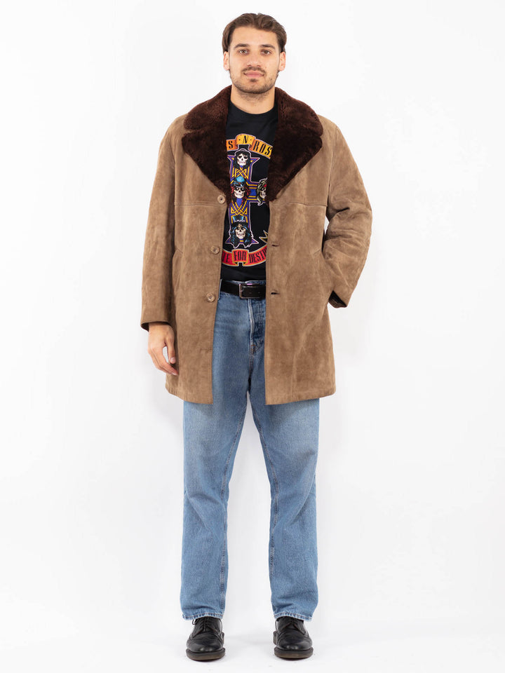 Vintage 70's Men Suede Sherpa Coat in Brown