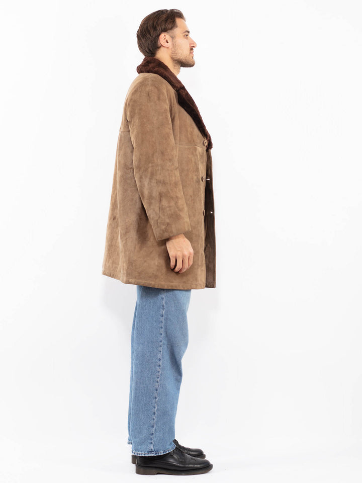 Vintage 70's Men Suede Sherpa Coat in Brown