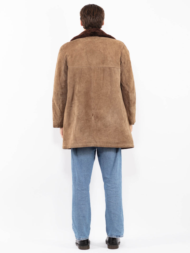 Vintage 70's Men Suede Sherpa Coat in Brown