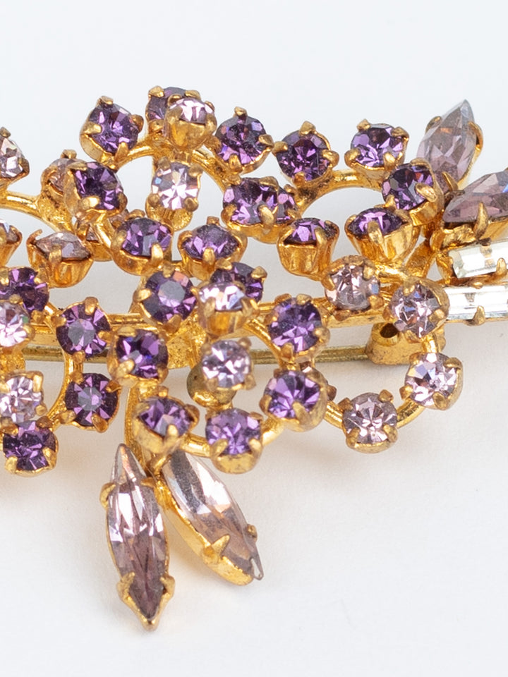 Vintage 50s Sparkling Brooch with Purple and Clear Rhinestones
