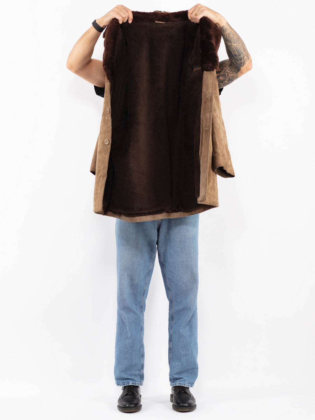 Vintage 70's Men Suede Sherpa Coat in Brown