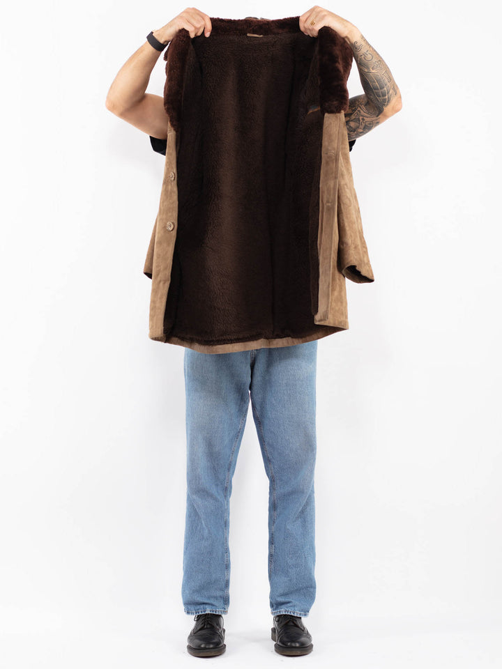 Vintage 70's Men Suede Sherpa Coat in Brown
