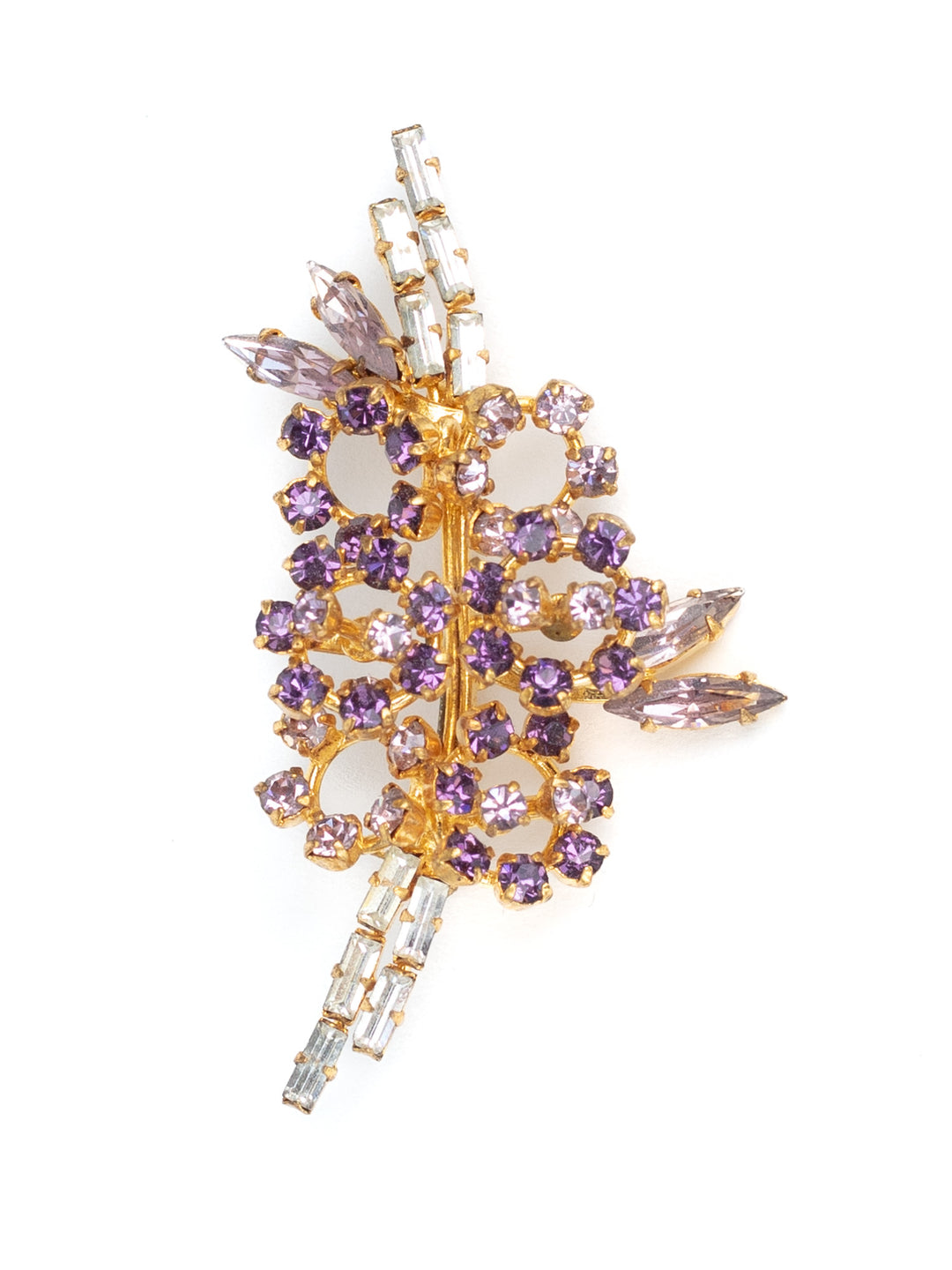 Vintage 50s Sparkling Brooch with Purple and Clear Rhinestones