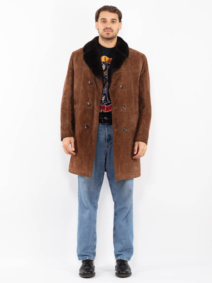Vintage 70's Men Suede Sherpa Coat in Brown