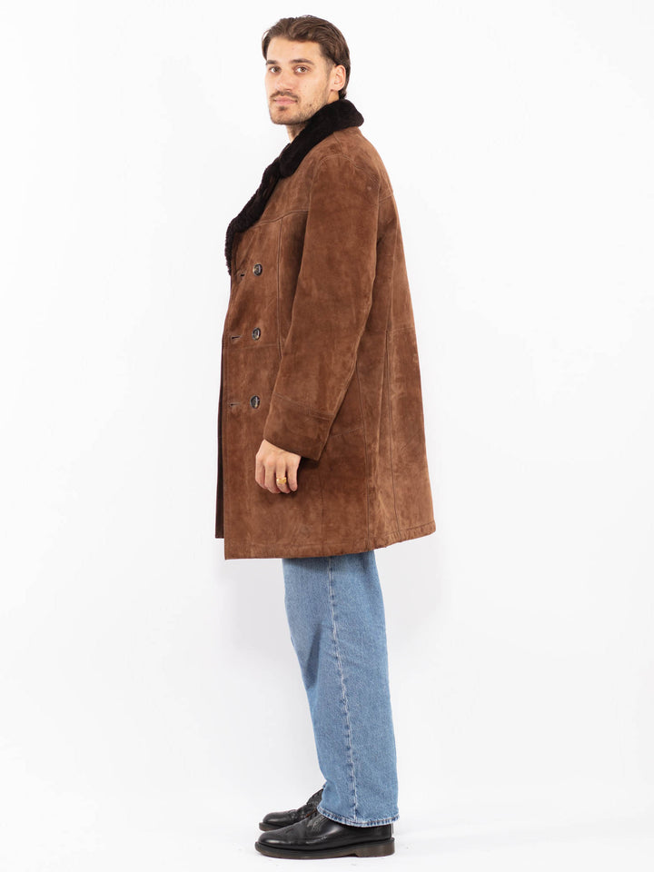 Vintage 70's Men Suede Sherpa Coat in Brown