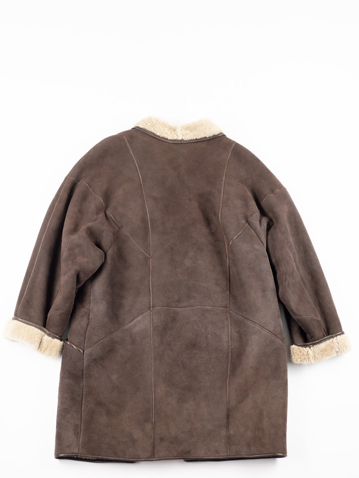 Vintage 80's Women Faux Sheepskin Coat in Brown