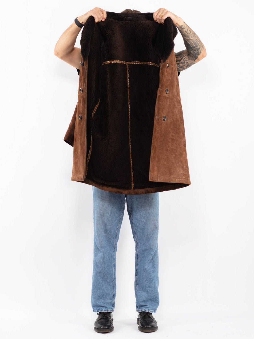 Vintage 70's Men Suede Sherpa Coat in Brown
