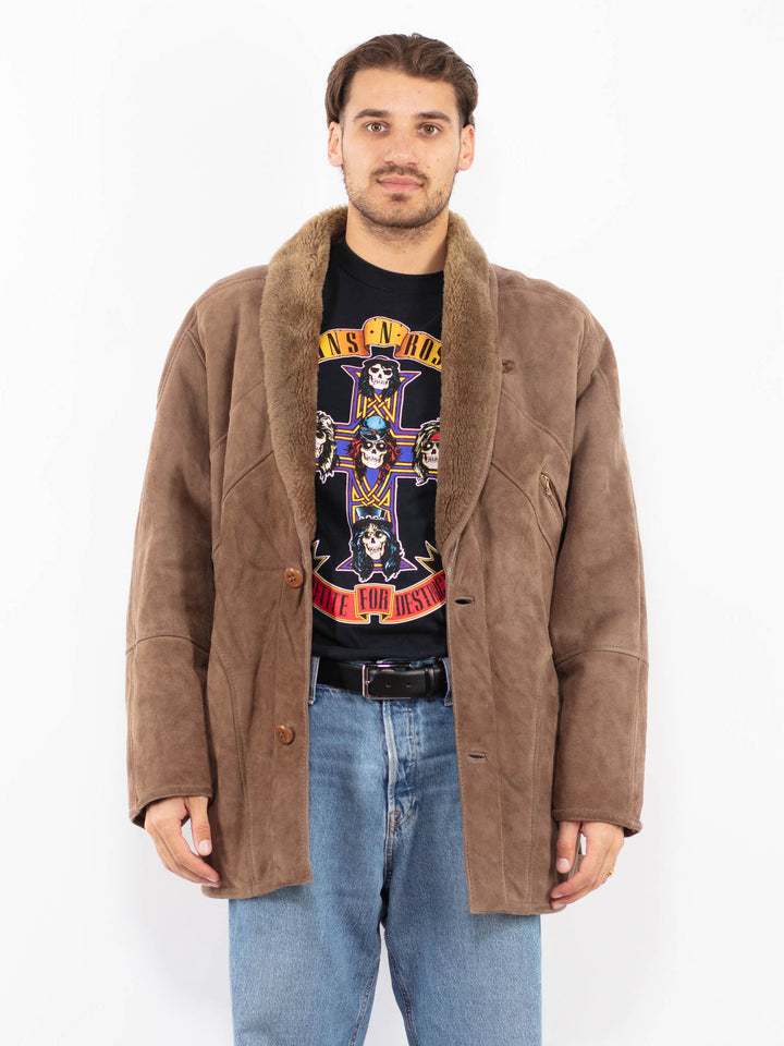 Vintage 80's Men Sheepskin Coat in Brown