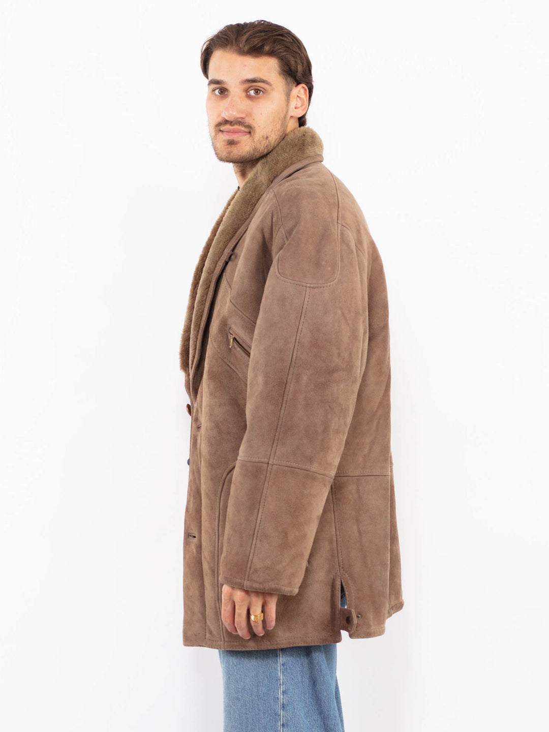 Vintage 80's Men Sheepskin Coat in Brown