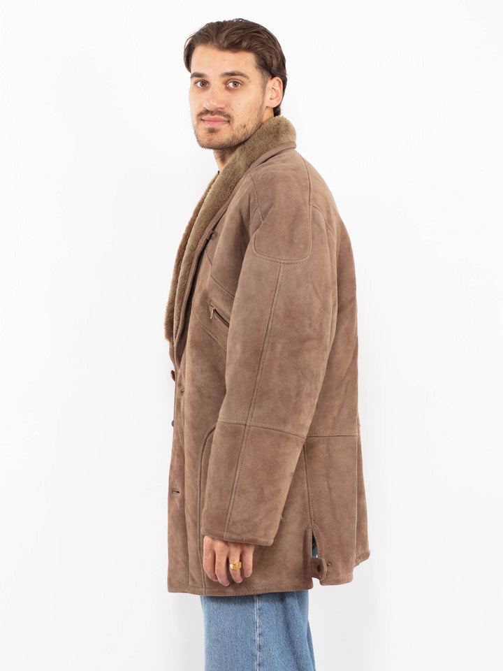 Vintage 80's Men Sheepskin Coat in Brown