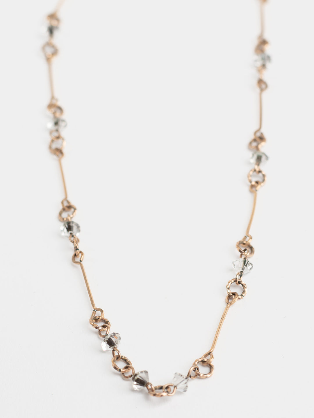 Vintage 40s Clear Crystal Bead Necklace with Twisted Gold-Tone Chain