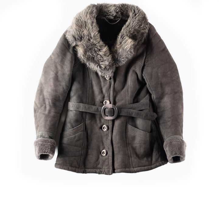 Vintage 70's Women Sheepskin Penny Lane Jacket in Gray