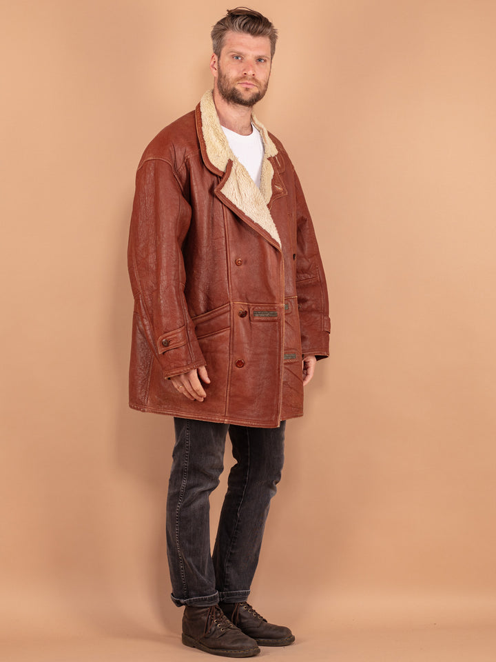 Vintage 80's Men Sheepskin Coat in Brown - NorthernGrip