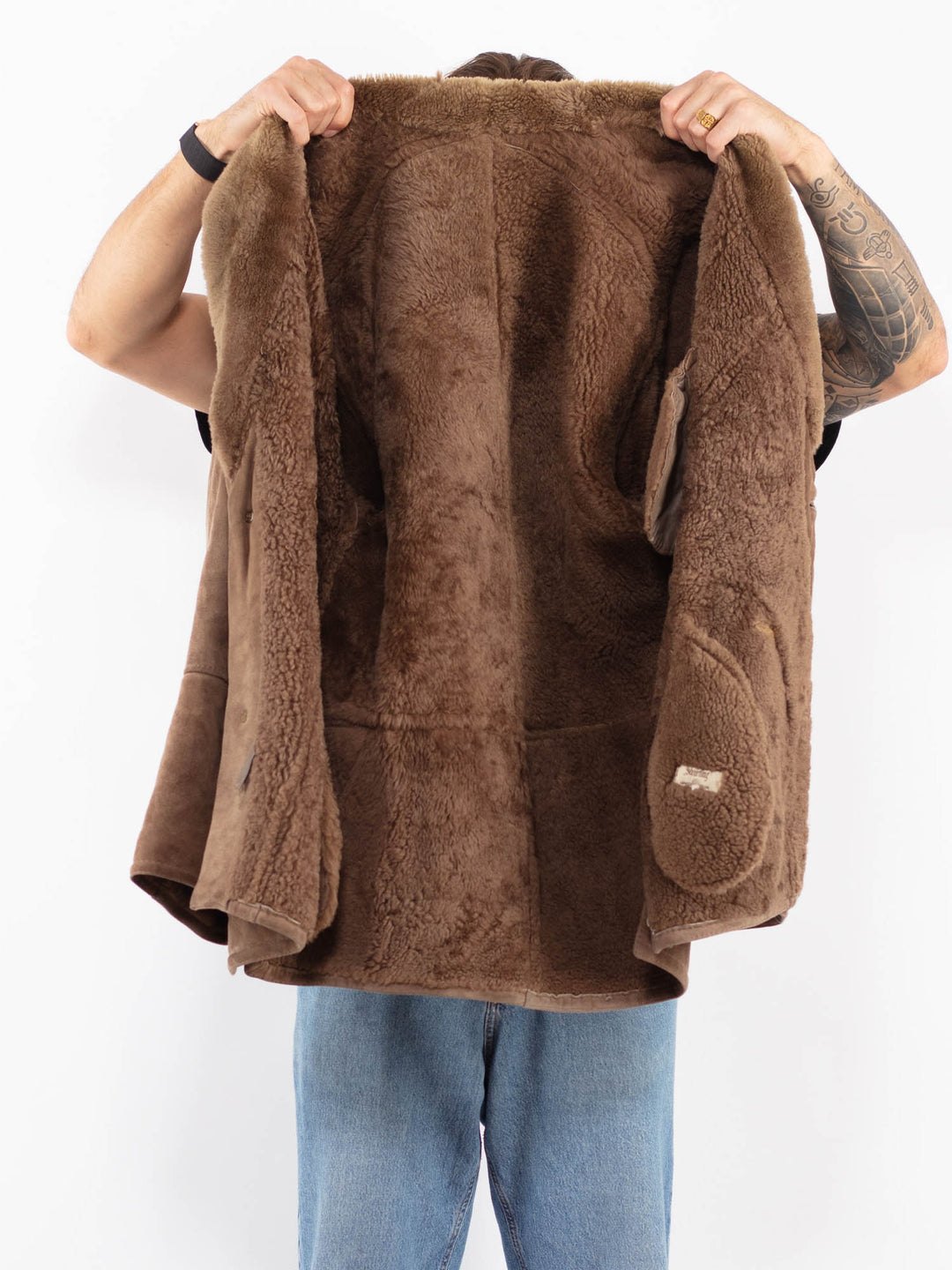 Vintage 80's Men Sheepskin Coat in Brown