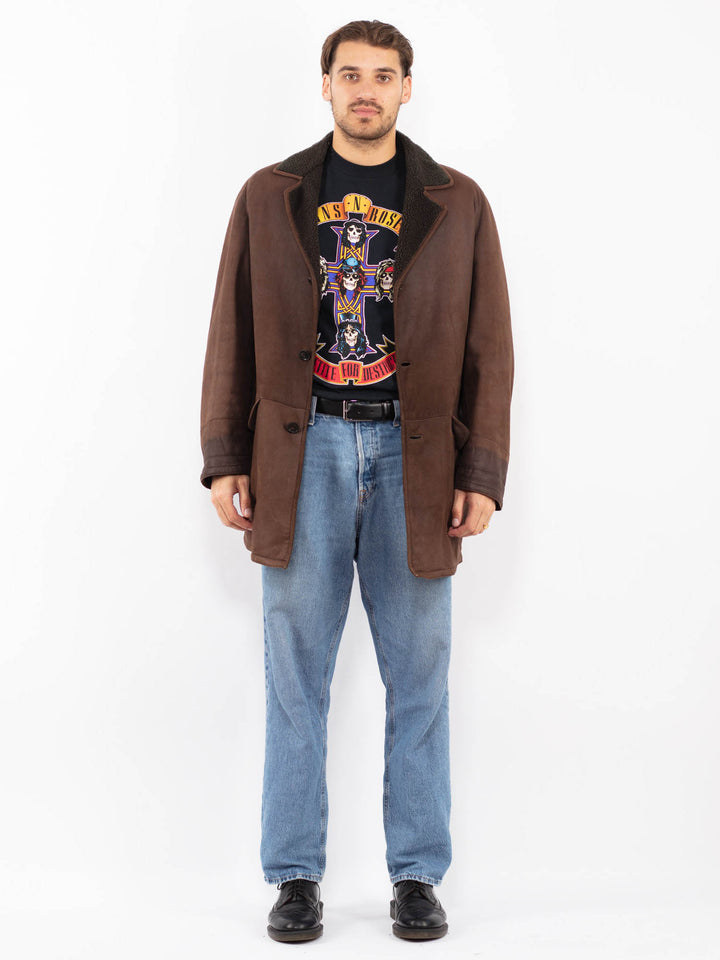 Vintage 80's Men Sheepskin Coat in Brown