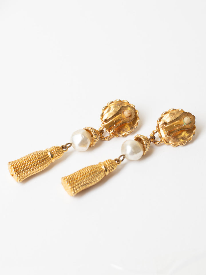 Vintage 80's Tassel Earrings with Faux Pearls